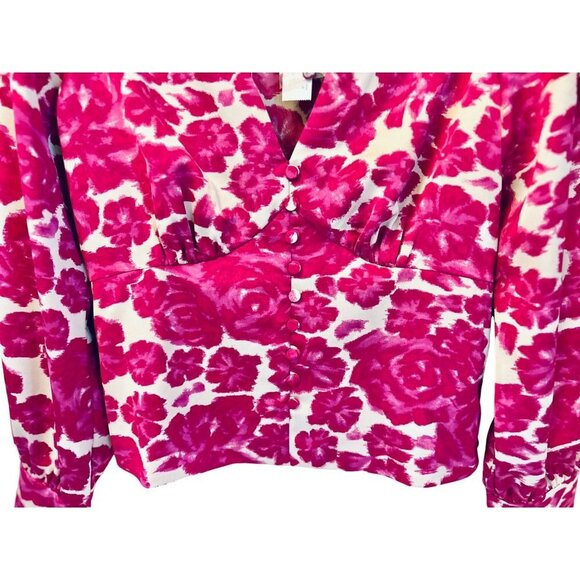 New! J.Crew Size 0 Pink Floral V-Neck Top Blouse - Picture 11 of 12
